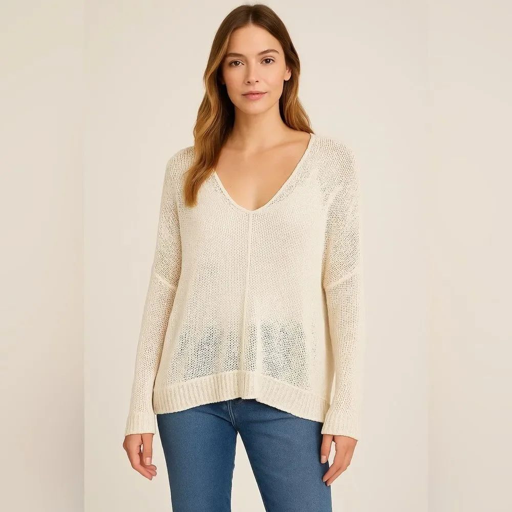 Wooden Ships Cream V-Neck Sweater
